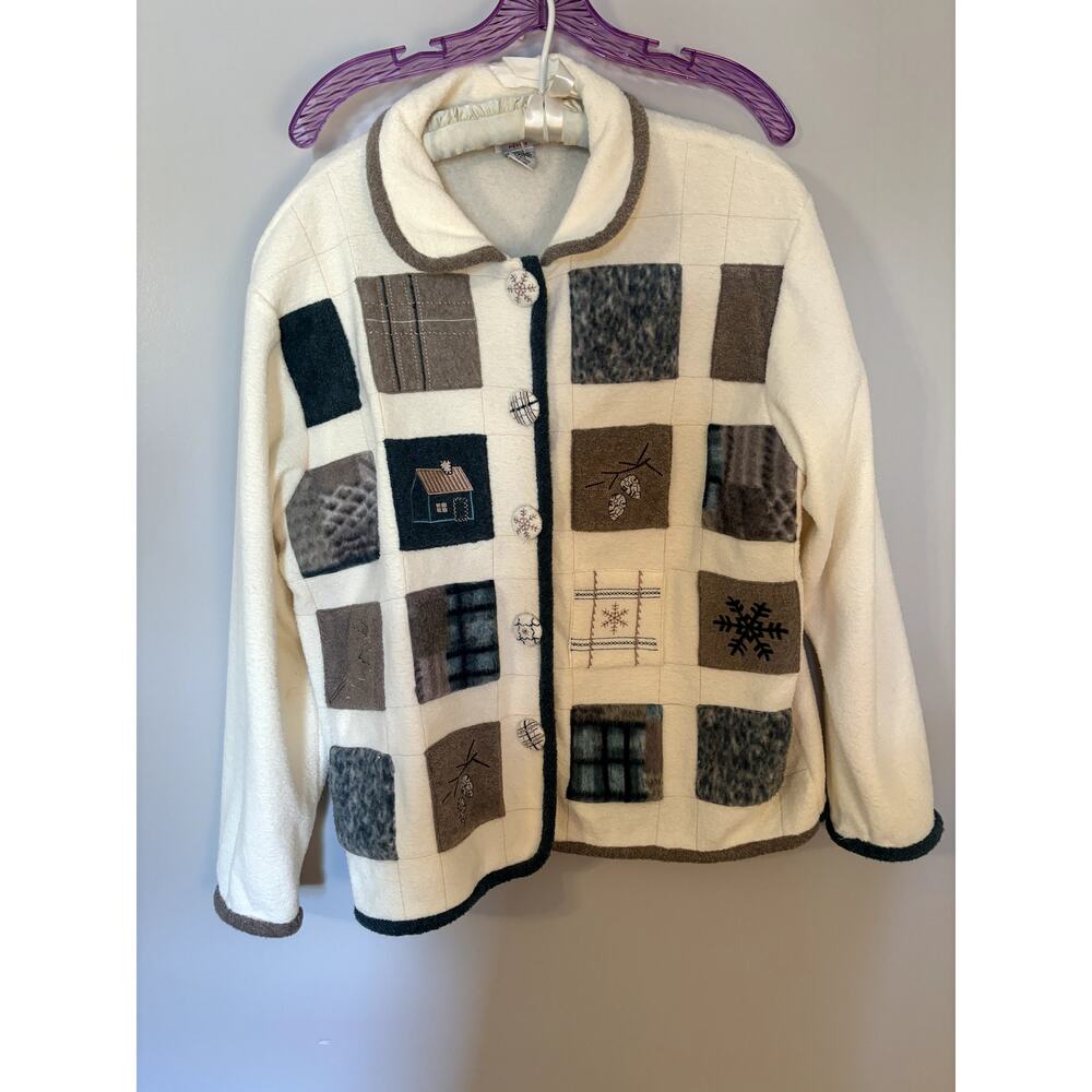 Vintage Petite XL Button Down Cabin/Woods Blocks Cardigan Jacket